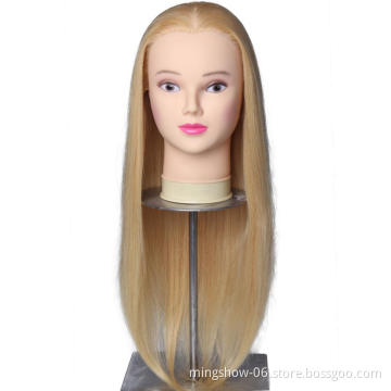 Long blonde human hair mannequin head training doll head for training